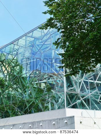 Modern building of frames and glass