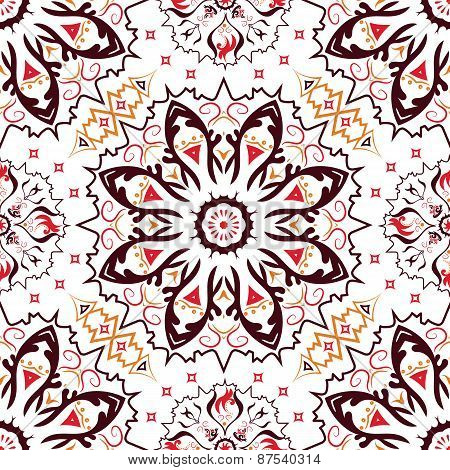 Seamless ornated pattern with red, orange and brown colors