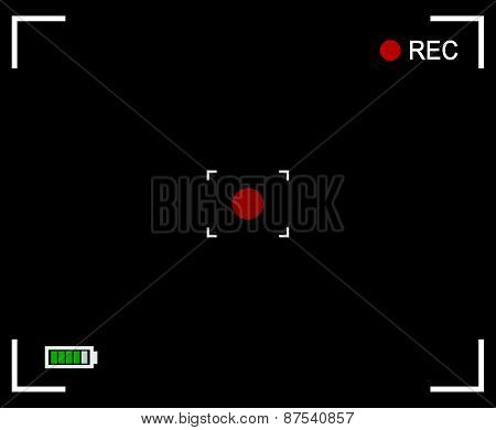 Camera Background, Camera Viewfinder With Cross Hair, Target Mark, Rec Label And Battery Level Indic