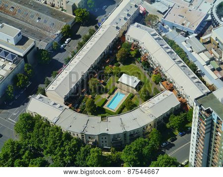 A swimming pool in a courtyard