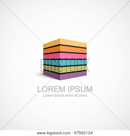 Colorful striped cube icon