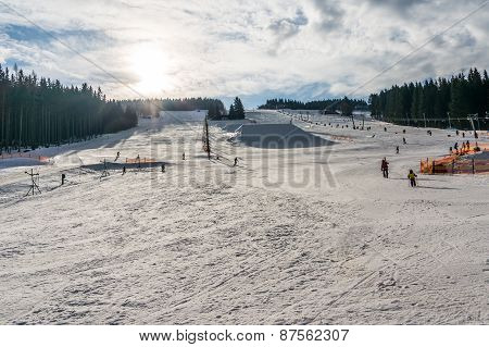 Snowy Ski Slope In The Czech Republic