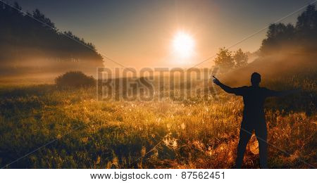 Meadow With Man Silhouette