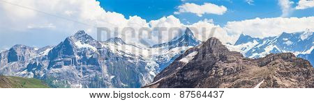 Panorama View Of Schreckhorn, Fiescherwand, Eiger