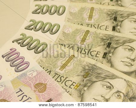 Czech korunas CZK (legal tender of the Czech Republic) banknotes