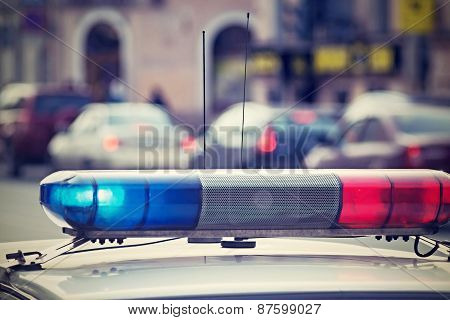 The Police Beacon By Car Gives Signals