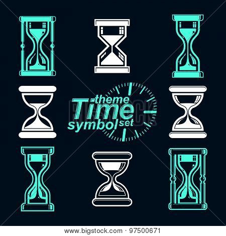 Eps8 high quality vector sand-glass illustrations. Set of antique classic hourglasses. Retro clocks