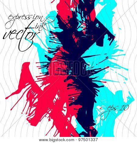 Colorful splattered web design repeat pattern, art ink blob, multilayered paintbrush drawing. Bright