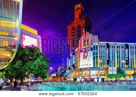 Shanghai, China - May 23, 2015:beautiful View Of Shanghai Street Nanjing Lu. Shanghai Street Nanjing