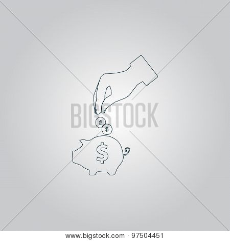 piggy bank and hand with coin icon