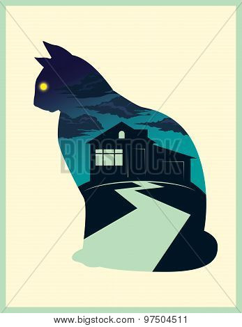 Midnight Cat Vector Illustration