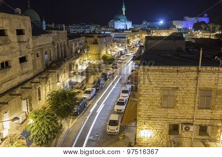 Streets Of Ancient City Of Akko At Night.