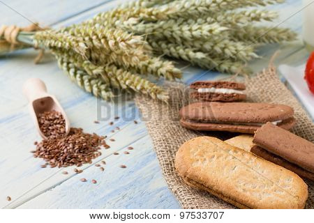 Several Whole Wheat Biscuits On Burlap