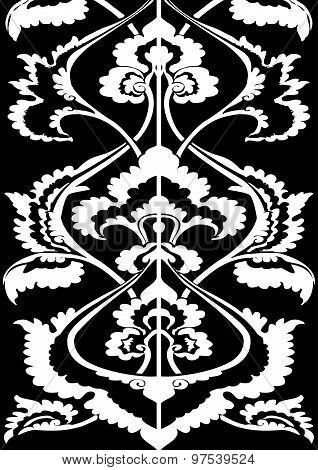 Ornamental border floral silhouette vertical floral pattern isolated background Oriental motif