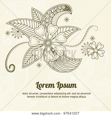 Vector abstract floral elements in indian mehndi style.