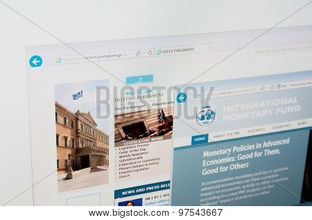 Hellenic Parliament and IMF home pages