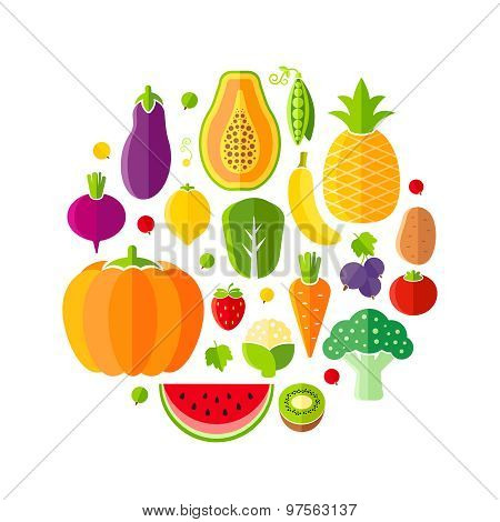 Healthy Lifestyle Design Element With Fruits And Vegetables