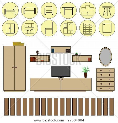 Furniture . Flat icons . Vector illustration