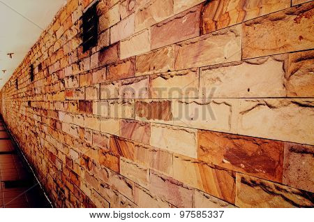 perspective of a red brick wall