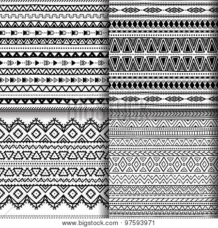 Collection of ethnic seamless patterns.