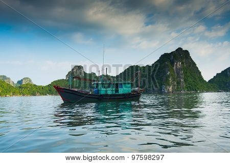 Beautiful seascape with boats in Halong bay