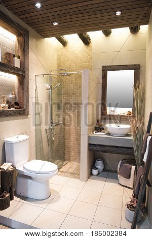 Nonthaburi Thailand-May 2 2017 : Bathroom interior with sink and faucet. ArchitectExpo 60 IMPACT Exhibition and Convention Center