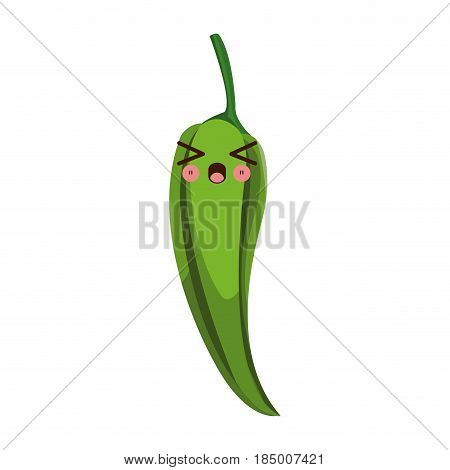 kawaii green chili pepper vegetable fresh food image vector illustration