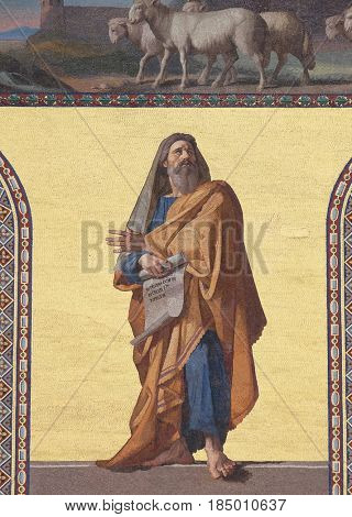 ROME, ITALY - SEPTEMBER 05: Mosaic of the Prophet Ezekiel in the facade of Basilica of Saint Paul outside the walls, Rome, Italy on September 05, 2016.