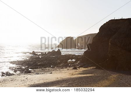 Sunny Day on a Rocky Rugged Beach looking out at ocean in the Copper Coast ireland