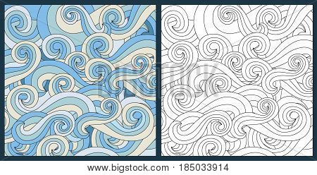 Zentangle antistress coloring page for adults anstract waves ocean symbol vector illustration. Handdrawn water doodle style design
