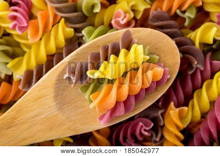 Background Of Colorful Pasta Texture Close-up. Assortment Of Colorful Macaroni. Italian Pasta. Varie