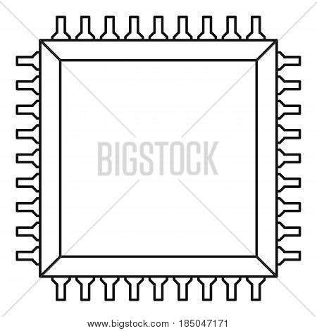 Computer microchip icon in outline style isolated vector illustration