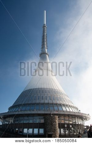 JESTED, CZECH REPUBLIC - OCTOBER 29, 2011 - The Jested observation and telecommunications tower near Liberec in the Czech Republic