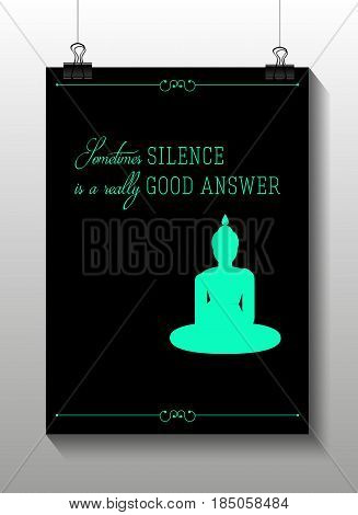 Buddha quote motivation poster - green in buddhism epitomizes the qualities of balance and harmony. Silhouette of a Buddha