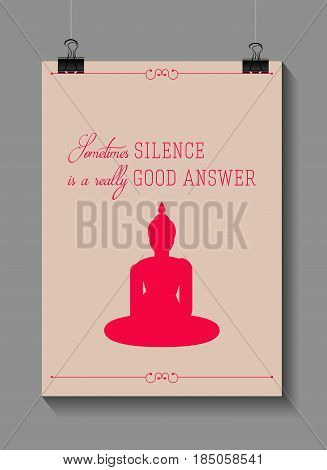 Buddha quote motivation poster - green in buddhism epitomizes the qualities of balance and harmony. Silhouette of a Buddha