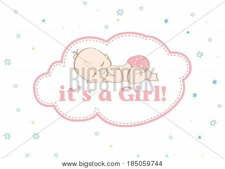 It's a Girl - Beautiful card to celebrate the new family member. In a pastel stars background!