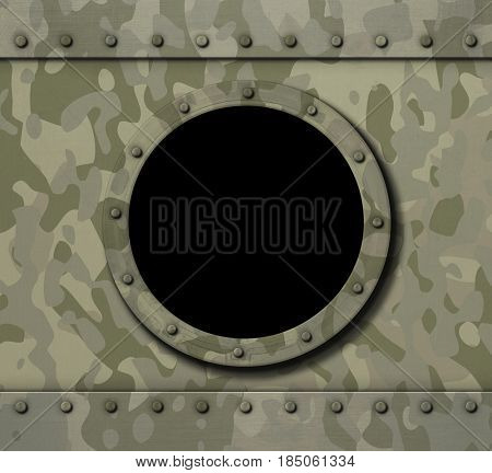 porthole window on military metal background 3d illustration