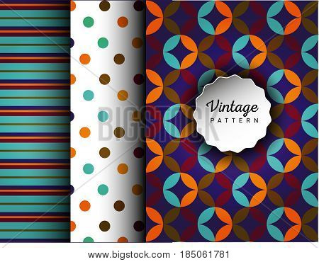 Retro vector seamless patterns. Endless texture can be used for wallpaper, pattern fills, web page background, surface textures. Set of geometric ornaments. Pattern for cafe, sweet-shop, pastry shop