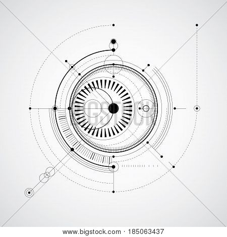 Monochrome geometric technology vector drawing technical abstract scheme of engine or engineering mechanism.