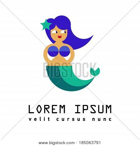 Flat Elements. Vector illustration mermaid. Laybel fish. Mermaid icon design can be used in advertising toys, jewelry for children