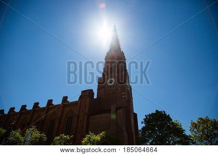 Mariahilf church with sunshine blue sky, munich