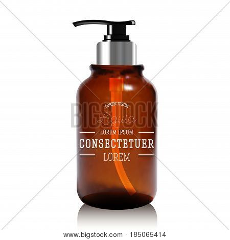 Realistic bottle of liquid soap. Cosmetic bottle for a cream, shampoo, oil, gel. Mock up. Label for container. Batcher