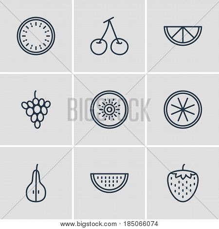 Vector Illustration Of 9 Fruits Icons. Editable Pack Of Exotic Fruit, Berry, Morello And Other Elements.
