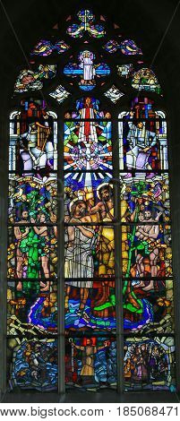 Stained Glass - Baptism Of Jesus By Saint John The Baptist