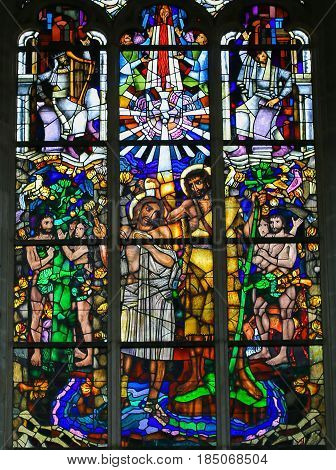 Stained Glass - Baptism Of Jesus By Saint John The Baptist