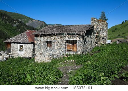 Adishi village in Caucasus mountains in Georgia