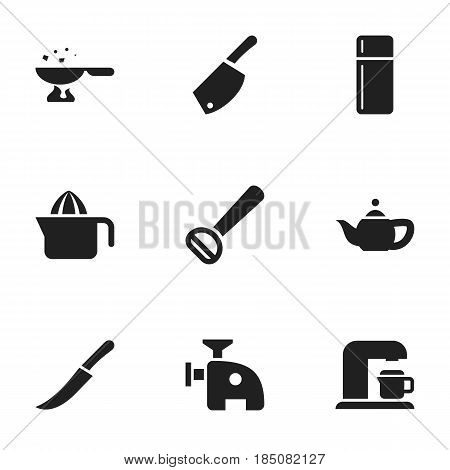 Set Of 9 Editable Meal Icons. Includes Symbols Such As Juicer, Refrigerator, Husker And More. Can Be Used For Web, Mobile, UI And Infographic Design.