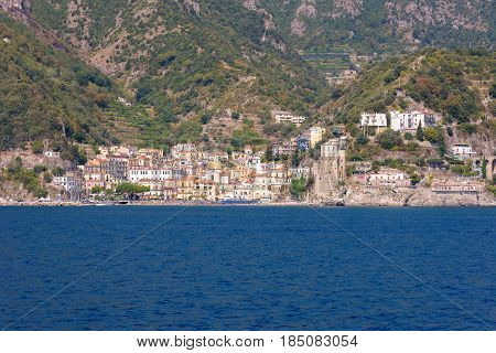 View of Cetara town on Amalfi coast Campania Italy