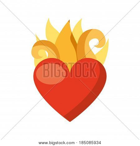 virgin mary heart with flames vector illustration design