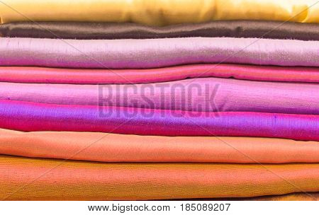 A collection of Thai silk Thai silk.